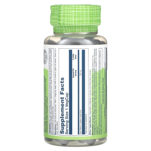 Чорний горіх, Black Walnut, True Herbs, Solaray, 500 мг, 100 вегетаріанських капсул