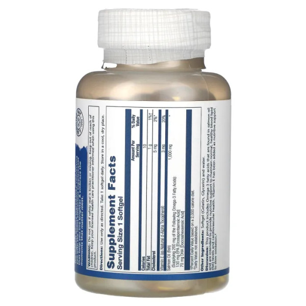 Олія лосося, Salmon Oil, Solaray, 1000 мг, 90 гелевих капсул