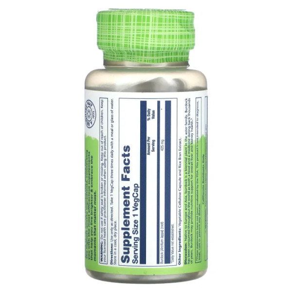 Лопух, Burdock, True Herbs, Solaray, 425 мг, 100 вегетаріанських капсул