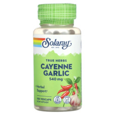 Кайенский перец с чесноком 540 мг, Solaray True Herbs Cayenne Garlic, 100 вегетарианских капсул