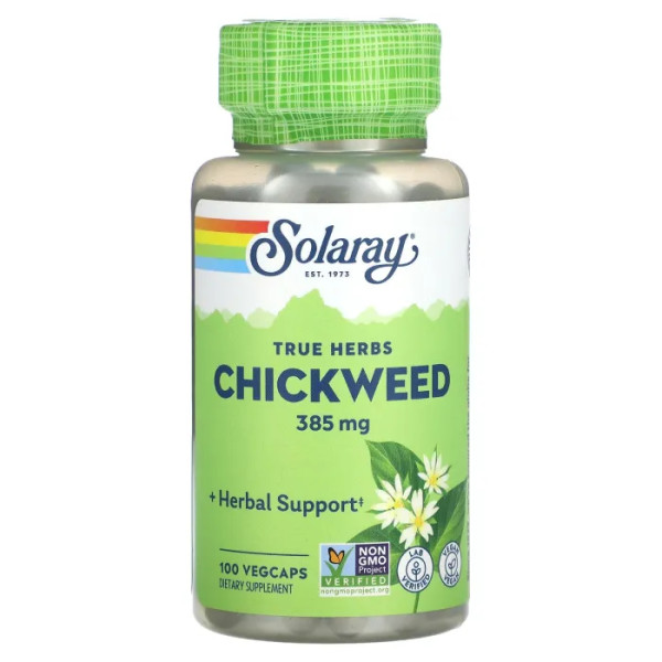 Зірочник, Chickweed, True Herbs, Solaray, 430 мг, 100 вегетаріанських капсул