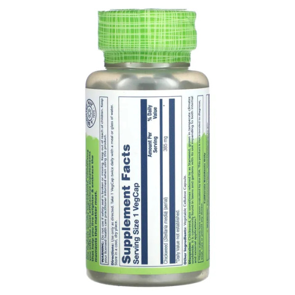 Зірочник, Chickweed, True Herbs, Solaray, 430 мг, 100 вегетаріанських капсул