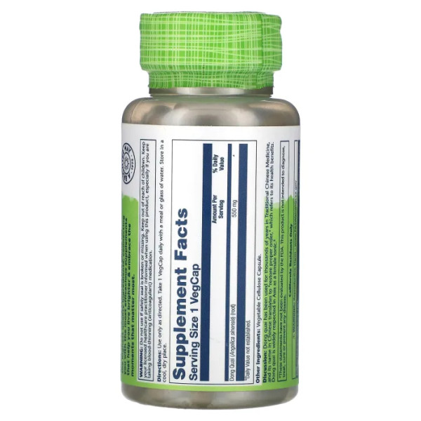 Донг Квай (дудник китайський), Dong Quai, True Herbs, Solaray, 550 мг, 100 вегетаріанських капсул