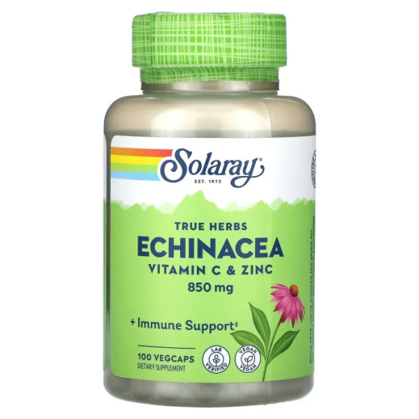 Ехінацея, вітамін С та цинк, Echinacea, Vitamin C & Zinc, True Herbs, Solaray, 425 мг, 100 вегетаріанських капсул