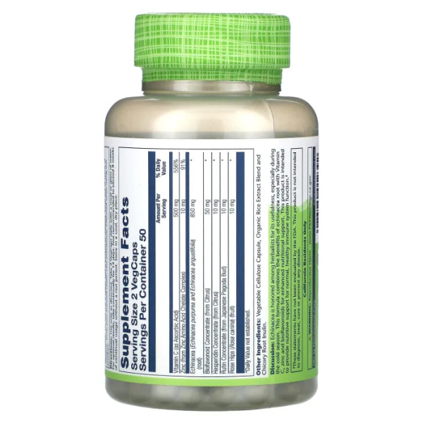 Ехінацея, вітамін С та цинк, Echinacea, Vitamin C & Zinc, True Herbs, Solaray, 425 мг, 100 вегетаріанських капсул