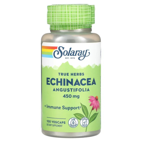 Ехінацея вузьколиста, Echinacea Angustifolia, True Herbs, Solaray, 450 мг, 100 вегетаріанських капсул
