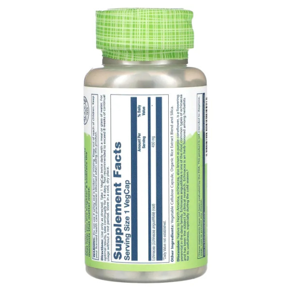 Ехінацея вузьколиста, Echinacea Angustifolia, True Herbs, Solaray, 450 мг, 100 вегетаріанських капсул