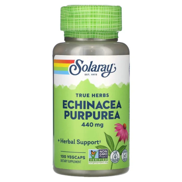 Ехінацея пурпурна, Echinacea Purpurea, True Herbs, Solaray, 440 мг, 100 вегетаріанських капсул