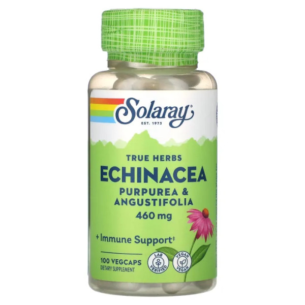 Ехінацея пурпурна та вузьколиста, Echinacea, Purpurea & Angustifolia, True Herbs, Solaray, 460 мг, 100 вегетаріанських капсул