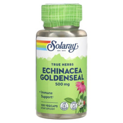 Эхинацея с желтокорнем 500 мг, Solaray True Herbs Echinacea Goldenseal, 100 вегетарианских капсул