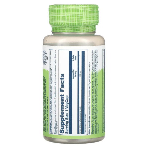 Корейський женьшень, Korean Ginseng, True Herbs, Solaray, 550 мг, 50 вегетаріанських капсул