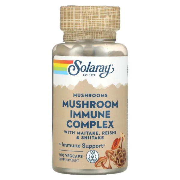 Грибний комплекс для імунітету, Mushroom Immune Complex, Solaray, з майтаке, рейші та шиїтаке, 600 мг, 100 вегетаріанських капсул
