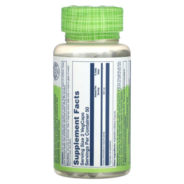 Лист петрушки, Parsley Leaf, True Herbs, Solaray, 430 мг, 100 вегетарианских капсул