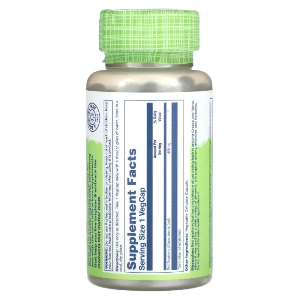 Малина червона, Red Raspberry, True Herbs, Solaray, 400 мг, 100 вегетаріанських капсул