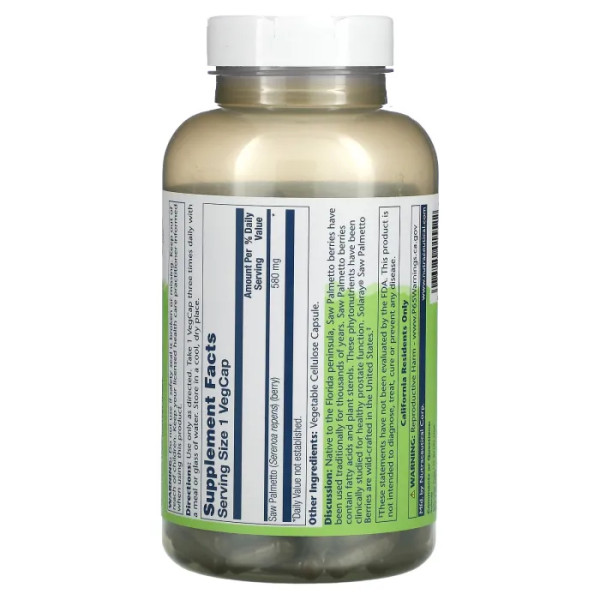 З пальметто, Saw Palmetto Whole Berry, Solaray, з ягід, 360 капсул