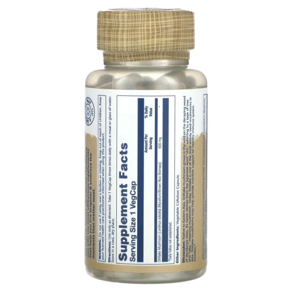 Гриб Шиїтаке, Shiitake Mushroom, Solaray, Mushrooms, 600 мг, 100 вегетаріанських капсул