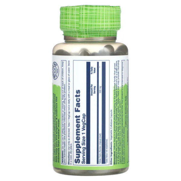 Жовтий щавель, корінь, Yellow Dock, Solaray, True Herbs, 500 мг, 100 вегетаріанських капсул