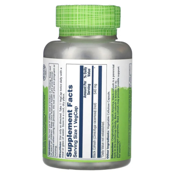 Клопогон (Цимицифуга), Black Cohosh, True Herbs, Solaray, 540 мг, 180 вегетаріанських капсул