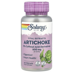 Артишок екстракт листя 600 мг, Solaray Artichoke Leaf Extract, 60 рослинних капсул (300 мг у капсулі)
