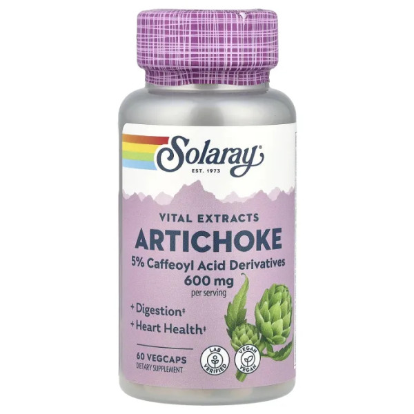 Артишок, экстракт листьев, Artichoke Leaf Extract, Solaray, 600 мг, 60 растительных капсул (300 мг в капсуле)