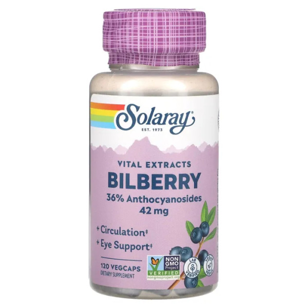Чорниця, Bilberry, Vital Extracts, Solaray, 42 мг, 120 вегетаріанських капсул