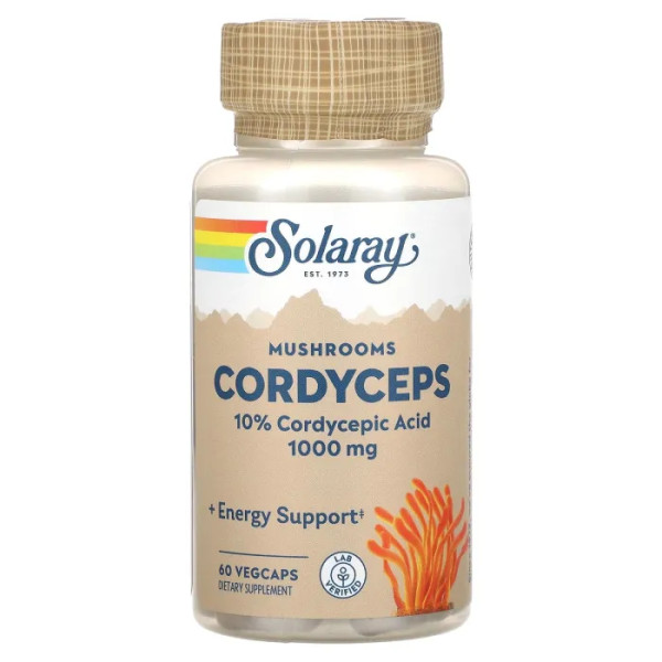 Гриб кордицепс, Cordyceps, Mushrooms, Solaray, 500 мг, 60 вегетаріанських капсул