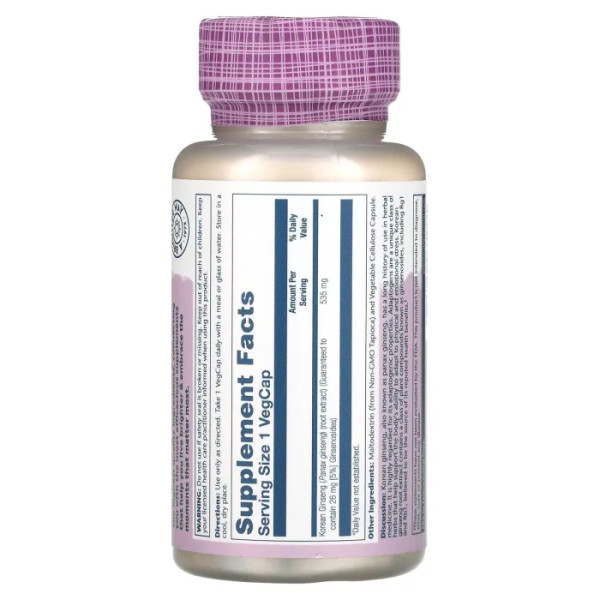 Корейський женьшень, Korean Ginseng Root Extract, Solaray, 535 мг, 60 рослинних капсул