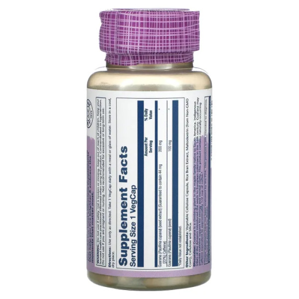 Гуарана, Guarana Seed Extract, Solaray, 200 мг, 60 капсул