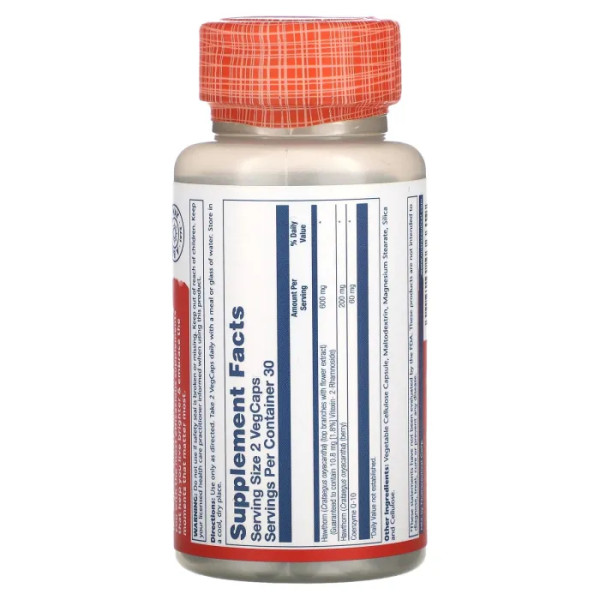 Глід та коензим Q-10, Hawthorn & Coenzyme Q-10, Solaray, 2 на день, 60 вегетаріанських капсул