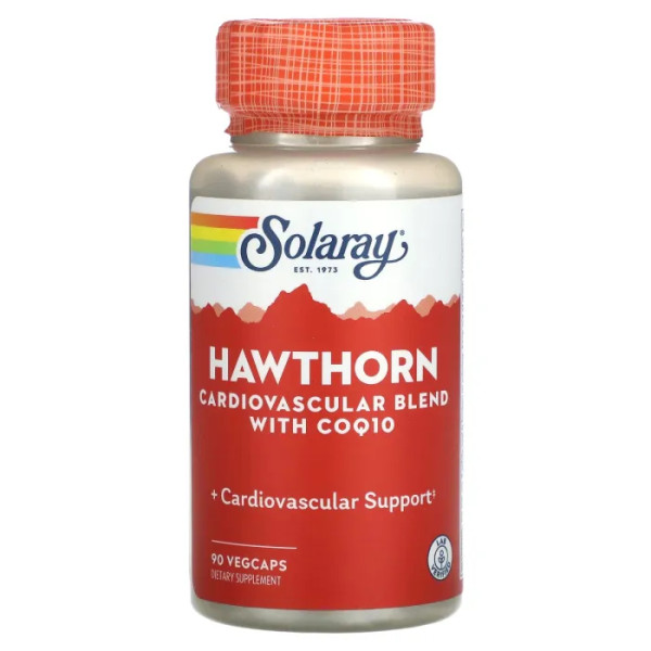 Підтримка серцево-судинної системи з глодом та коензимом Q-10, Hawthorn Cardiovascular Blend with COQ10, Solaray, 90 вегетаріанських капсул