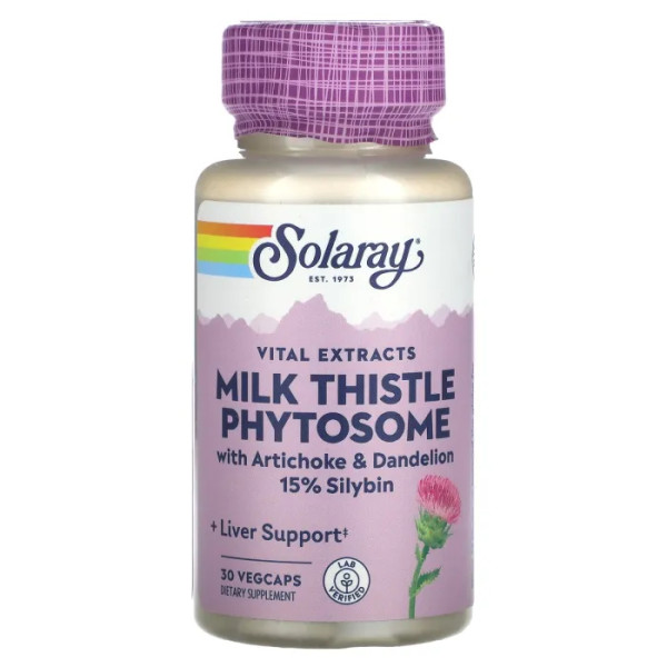 Фітосома розторопші, Milk Thistle Phytosome, Vital Extracts, Solaray, 30 вегетаріанських капсул