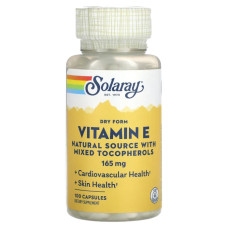 Вітамін E 165 мг сухий із сумішшю токоферолів, Solaray Vitamin E, 100 капсул