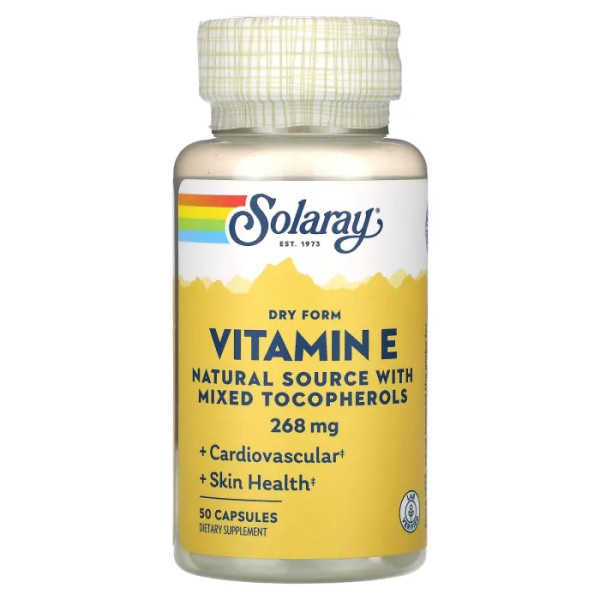 Вітамін Е, Vitamin E, Solaray, сухий, 268 мг, 50 капсул
