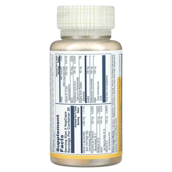 Вітаміни групи В, Mega Vitamin-B Stress, Solaray, 60 вегетаріанських капсул сповільненого вивільнення