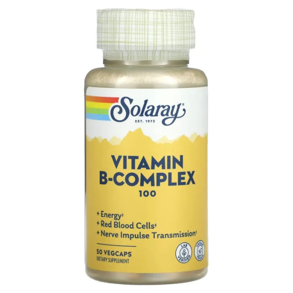 Вітаміни В-комплекс 100, Vitamin B-Complex 100, Solaray, 50 вегетаріанських капсул