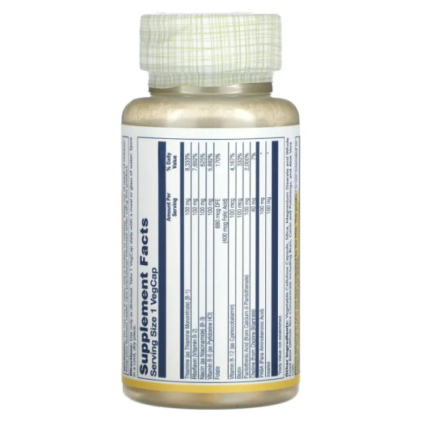 Вітаміни В-комплекс 100, Vitamin B-Complex 100, Solaray, 50 вегетаріанських капсул