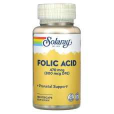 Фолиевая кислота 470 мкг, Folic Acid Solaray, 100 растительных капсул
