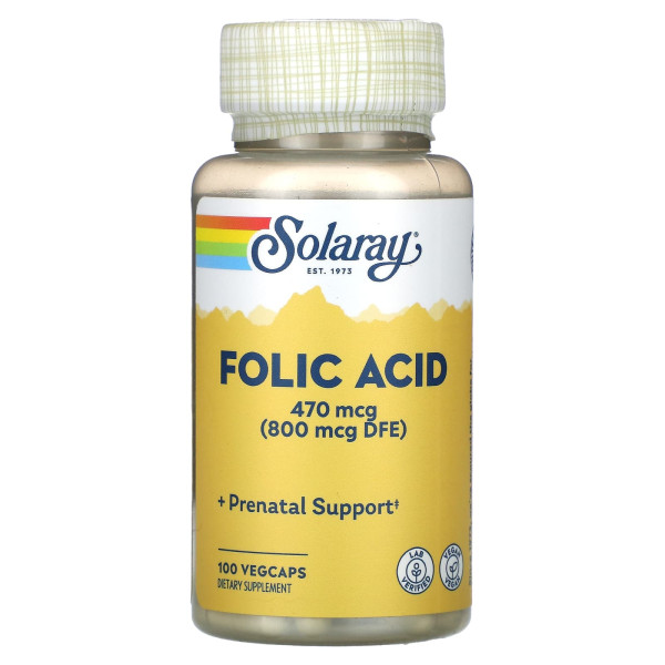 Фолієва кислота, Folic Acid, Solaray, 470 мкг, 100 рослинних капсул