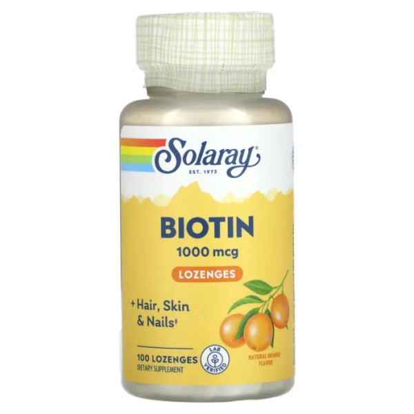Біотин, Biotin, Solaray, апельсин, 1000 мкг, 100 льодяників