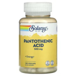 Пантотенова кислота 500 мг, Solaray Pantothenic Acid, 100 вегетаріанських капсул