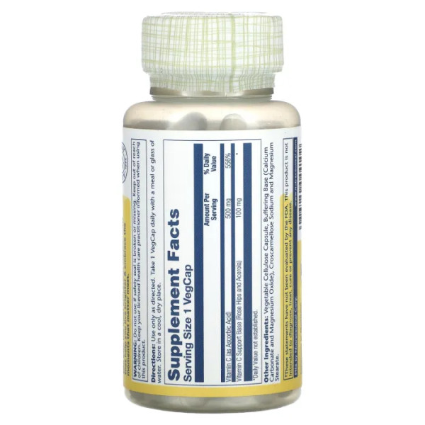Вітамін С, Buffered Vitamin C, Solaray, буферизований, 500 мг, 100 вегетаріанських капсул