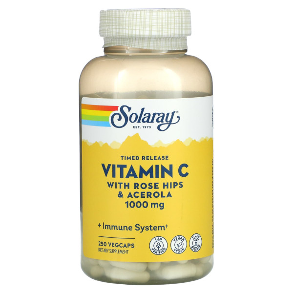 Вітамін С, Vitamin C, Solaray, двофазне вивільнення, 1000 мг, 250 капсул