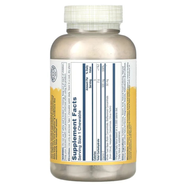 Вітамін С жувальний, Vitamin C Chewable, Solaray, 500 мг, 100 жувальних цукерок