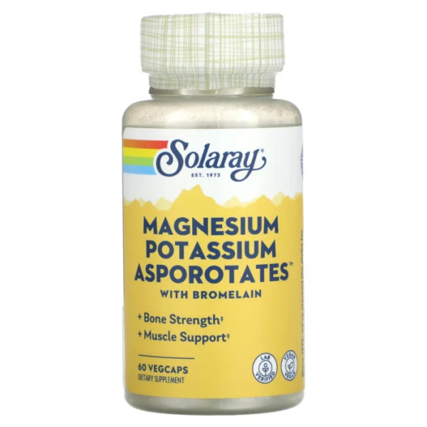 Магній та калій аспоротати, Magnesium Potassium Asporotates, Solaray, з бромелайном, 60 вегетаріанських капсул
