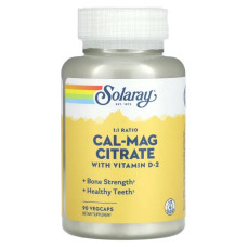 Кальций и магний цитрат, с витамином D2, Solaray Cal-Mag Citrate, 90 вегетарианских капсул