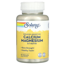 Кальций и магний, Solaray Calcium Magnesium, улучшенное усвоение, 90 вегетарианских капсул