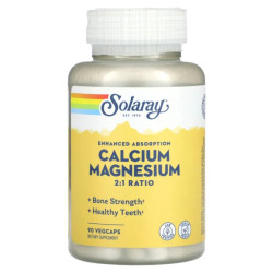 Кальций и магний, Solaray Calcium Magnesium, улучшенное усвоение, 90 вегетарианских капсул