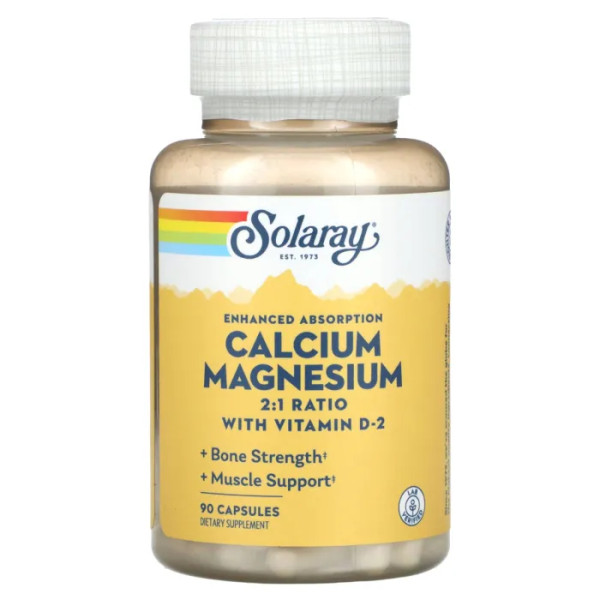 Кальцій, магній, Calcium Magnesium, Solaray, покращене засвоєння, 90 капсул
