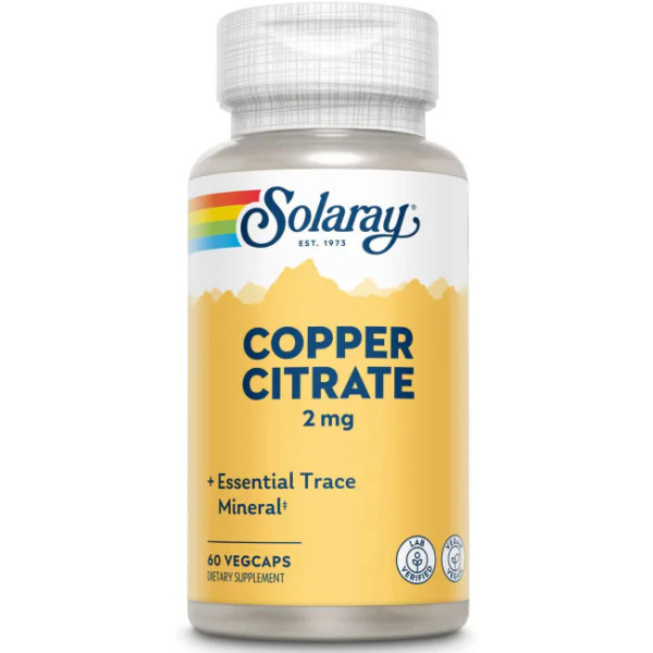 Мідь цитрат, Cooper Citrate, Solaray, 2 мг, 60 вегетаріанських капсул