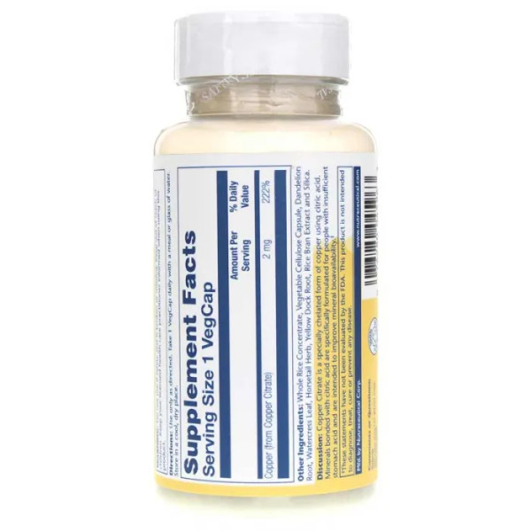 Мідь цитрат, Cooper Citrate, Solaray, 2 мг, 60 вегетаріанських капсул